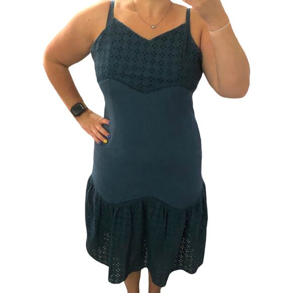 Miami LARGE Adjustable Spaghetti Strap Eyelet Crochet Detail Midi Sundress - Picture 2 of 14